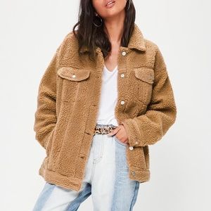 Missguided Tan Oversized Borg Trucker Jacket